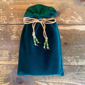 Bolsa para Tarot/Oráculo/Recuerdos con forro de seda - Terciopelo verde oscuro/Seda esmeralda