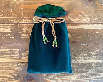 Silk Lined Tarot / Oracle / Keepsake bag - Dark Green Velvet / Emerald Silk