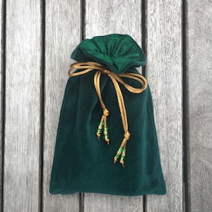 Dark Green Cotton Velvet Tarot / Oracle / Keepsake Bag Lined with Emerald Dupion Silk