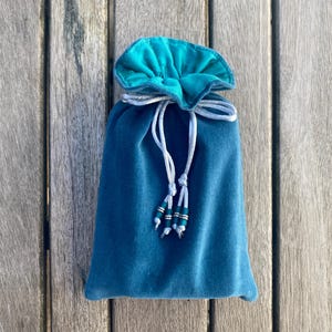 Handmade Teal Cotton Velvet Tarot / Oracle / Keepsake Bag Lined with Aqua Dupion Silk