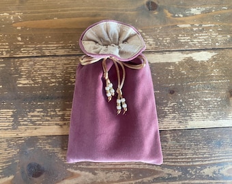 Bolsa para tarot/oráculo/recuerdos forrada en seda - Terciopelo color ciruela/seda color oro pálido