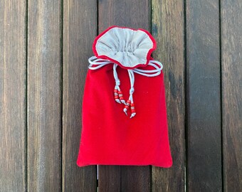 Red Cotton Velvet Tarot / Oracle / Keepsake Bag Lined with Silver Dupion Silk