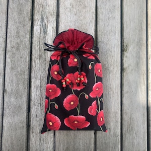 Poppies Tarot / Oracle / Keepsake Bag Lined with Claret Handloom Dupion Silk