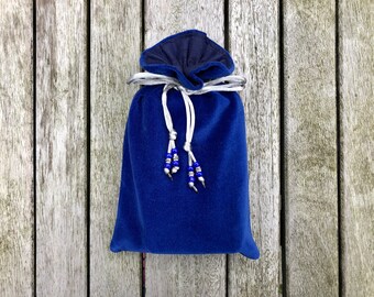 Royal Blue Cotton Velvet Tarot / Oracle / Keepsake Bag Lined With Navy Blue Dupion Silk