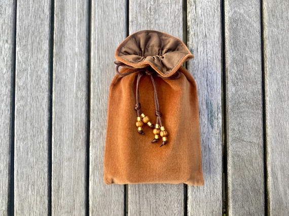 Caramel Cotton Velvet Tarot / Oracle Bag Lined with Milk Chocolate Brown Dupion Silk