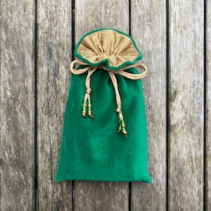 Emerald Green Cotton Velvet Tarot / Oracle / Keepsake Bag Lined with Rich Gold Dupion Silk