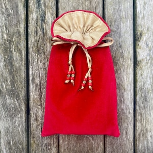 Red Cotton Velvet Tarot / Oracle / Keepsake Bag Lined with Antique (pale) Gold Dupion Silk