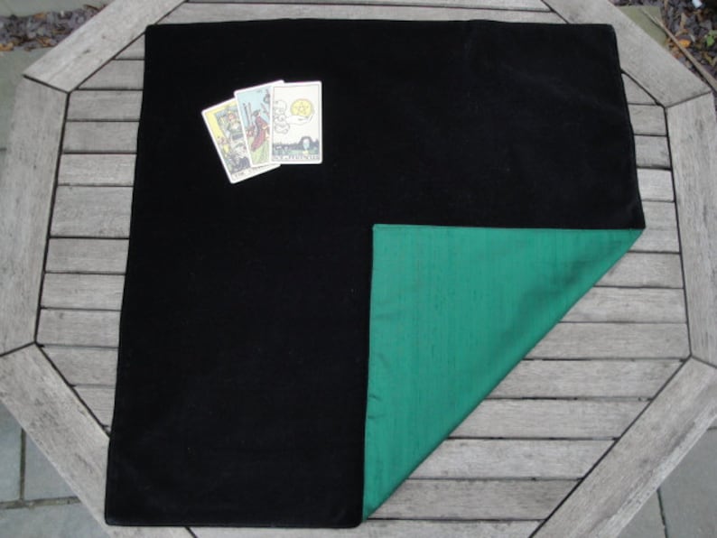 Large Tarot, Oracle, Rune Reading Cloth / Spread Cloth in Cotton Velvet lined with Dupion Silk Made to Order choice of colours image 3