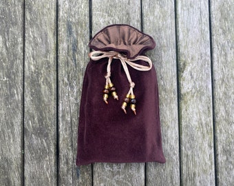 Silk Lined Velvet Tarot / Oracle / Keepsake Bag - chocolate brown velvet / Chocolate Dupion Silk