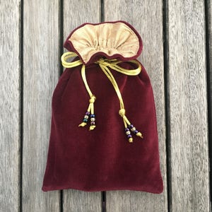 Burgundy Cotton Velvet Tarot / Oracle Bag Lined with Antique (pale) Gold Dupion Silk