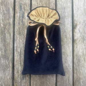 Schwarzes Baumwoll Samt Tarot / Orakel / Erinnerungstasche mit Gold Dupionseide gefüttert