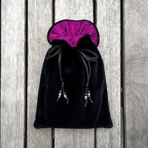 Black Cotton Velvet Tarot / Oracle / Keepsake Bag Lined with Magenta Dupion Silk
