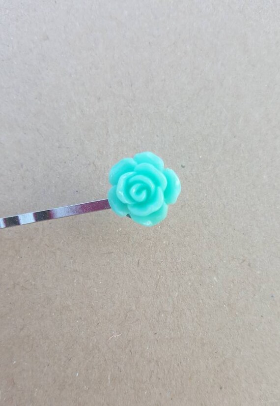 Light Tealhair Pins Set Of 2 Hair Pins Flower Pins Teal Etsy