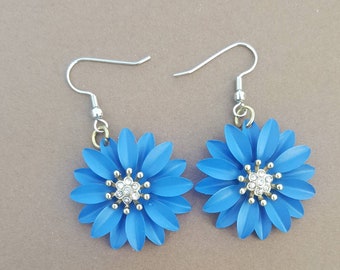 Kobalt blue, Dangle earrings, Flower earrings, Holiday earrings