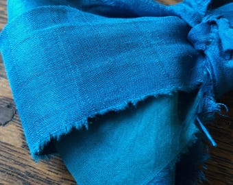 3 Metres Sari Silk Ribbon: Deep Turquoise Recycled Yarn