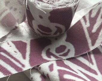 Raw Edge Recycled Cotton Linen Ribbon, Asoka Plum Print (5 Yards)