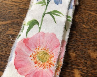 Hand Torn Floral Cotton Ribbon: Raw Edge Meadow Design, 5x2 Meter