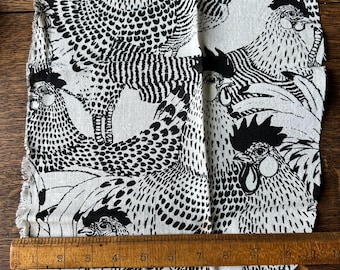 Black & White Linen Remnants, Rooster Design, 3 pieces