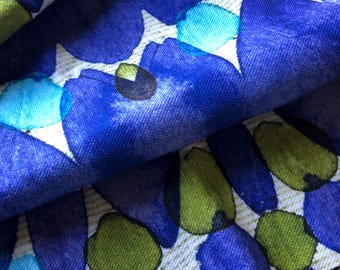 Designer Fabric Remnant, Blue Feather Design, Linen 28" x 11"