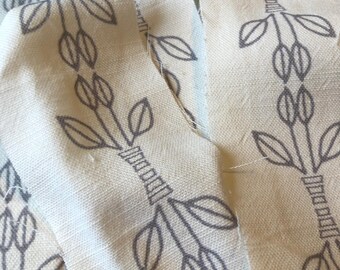 3 Lengths of Raw Edge Linen Trim, White & Grey repeat pattern