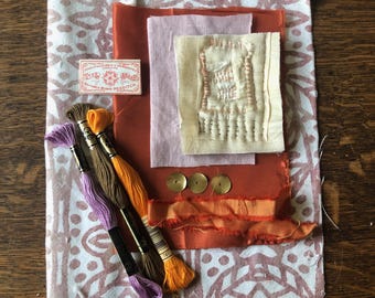 Slow Stitch Fabric Bundle: Coffee Loops Fabric, Embroidery Notions, Unique Design