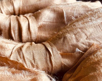 3 Metres Sari Silk Ribbon: Gold Caramel Recycled Ribbon