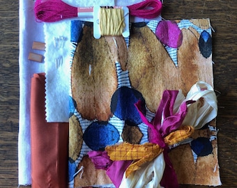 Slow Stitch Fabric Bundle: Purple & Brown Fabric, Embroidery Notions, Unique Design