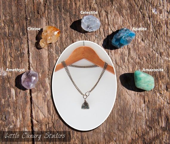 Healing Crystal Stone Necklace with thick chain, Statement Necklace , Appetite Crystal Necklace, Choker Necklace, LittleCanarystudios