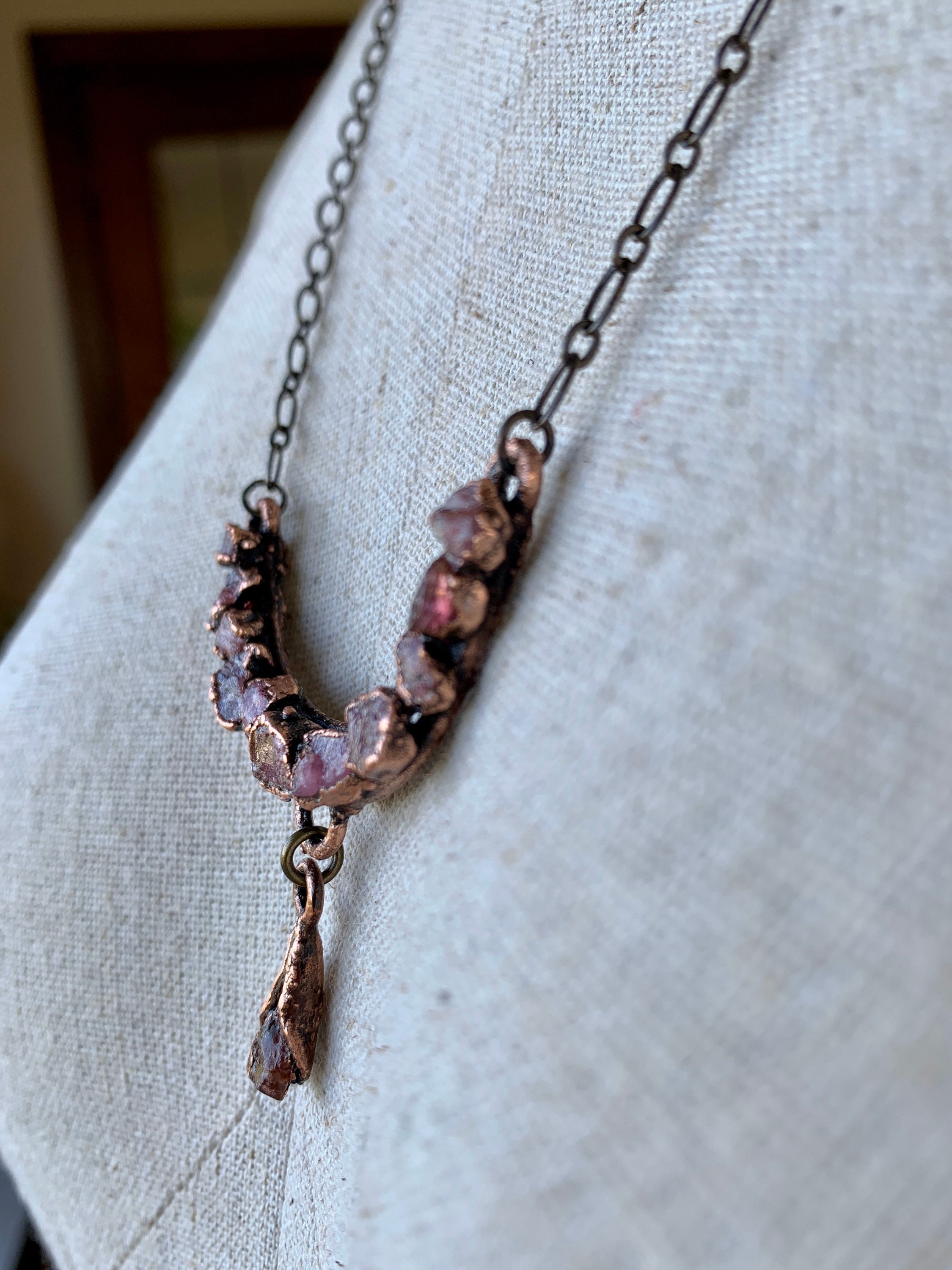 Pink tourmaline necklace, Electroformed Necklace, quartz necklace, pink tourmaline pendant