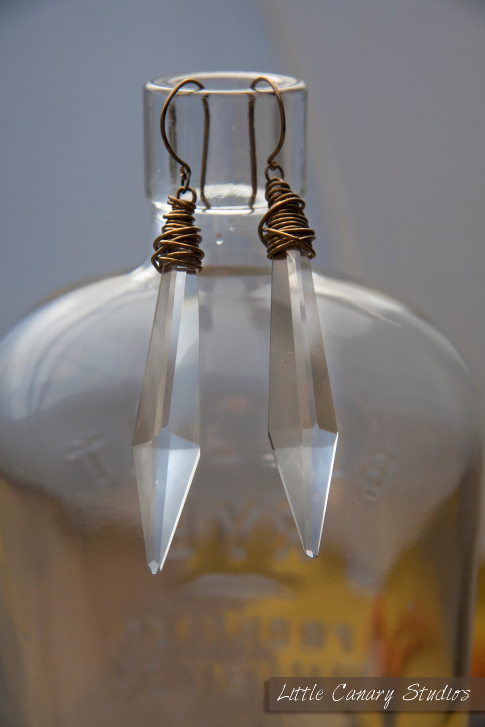 Antique Crystal Chandelier and Wire Wrap Earrings, wire wrapped