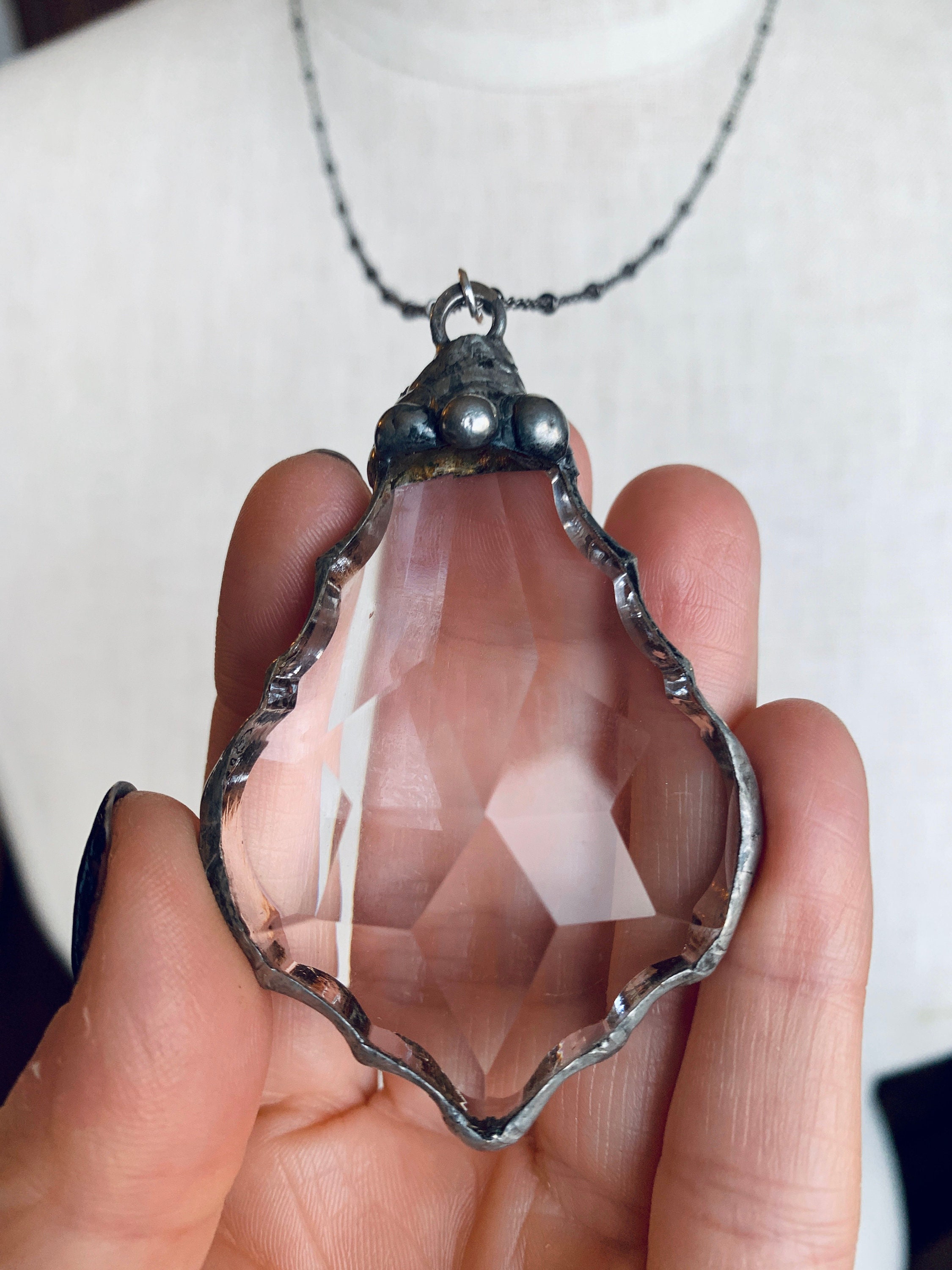 Handmade Boho Large Crystal Pendant Necklace / Long Crystal Necklace