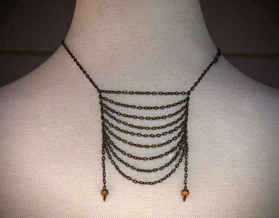 Draping Chain Necklace with Wood Beads