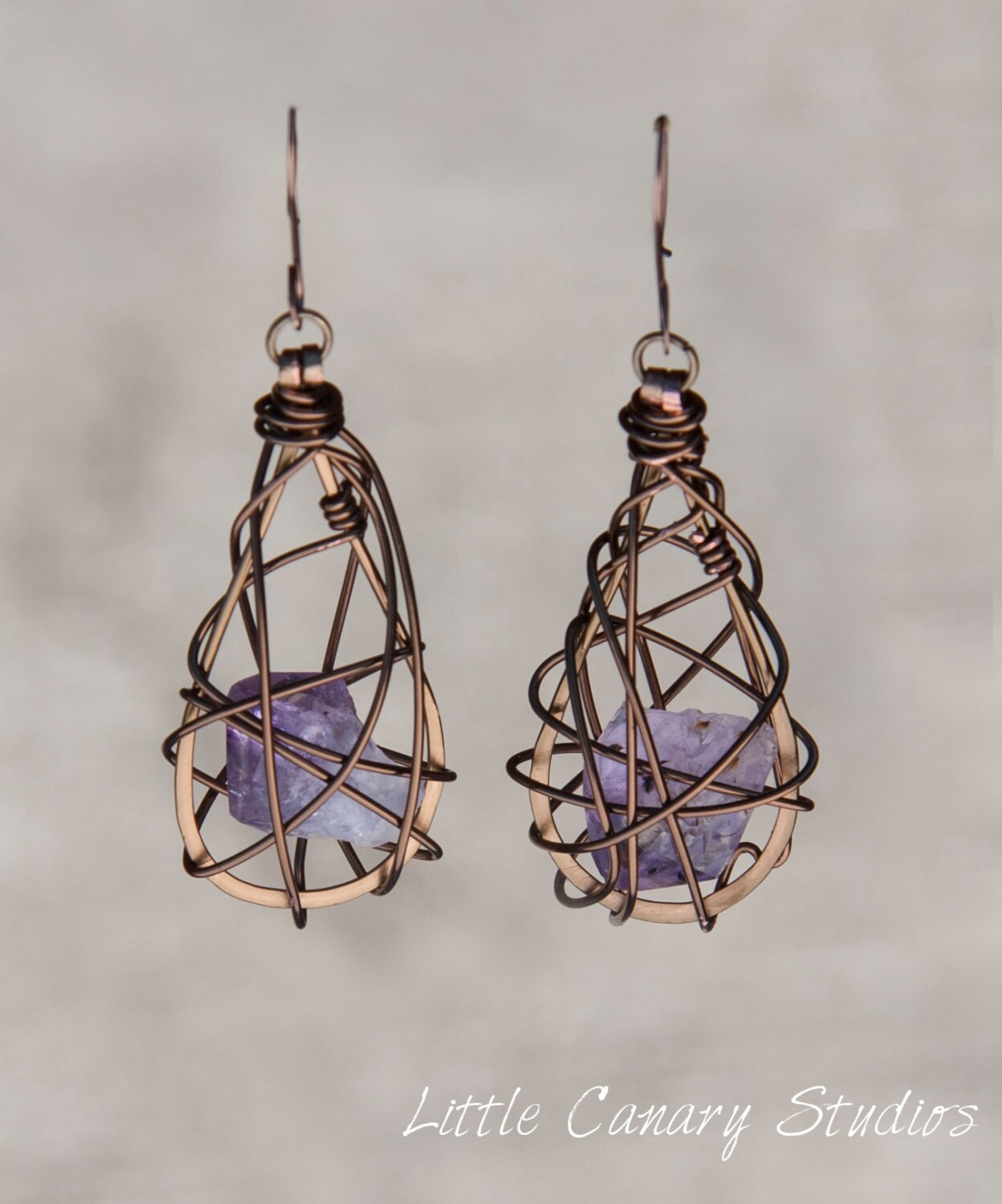 Wire wrapped store stone earrings