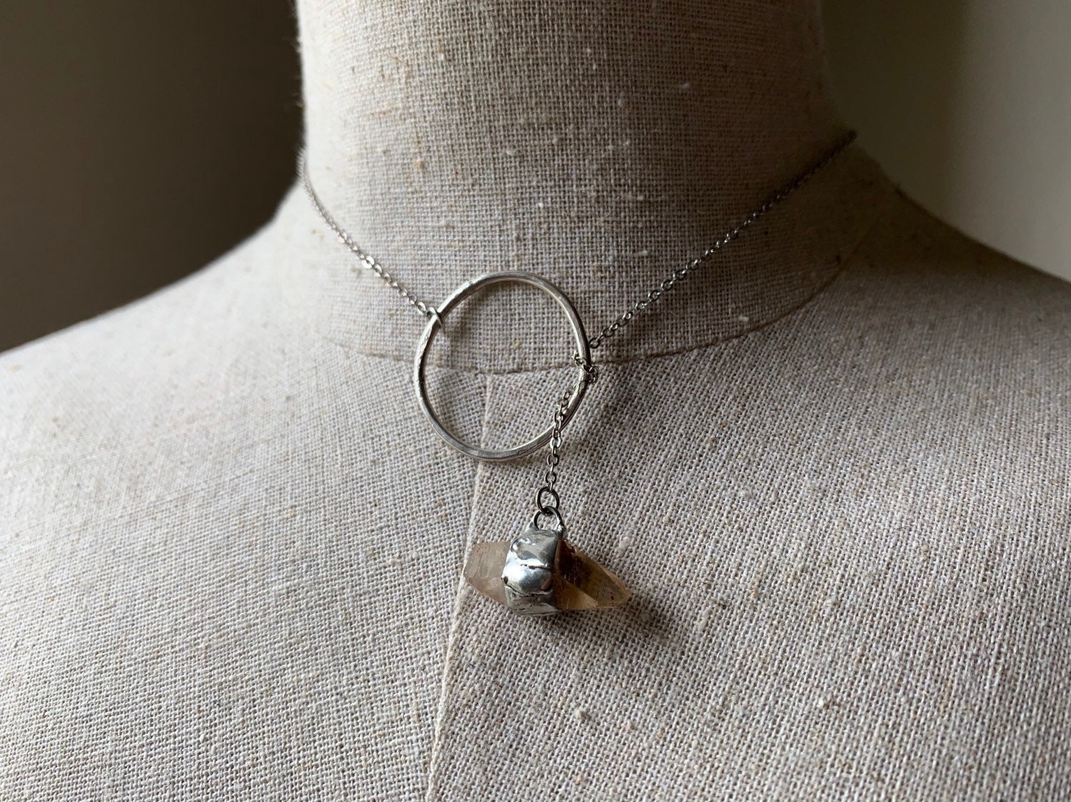 Tiffany solder Necklace, quartz crystal necklace, quartz, silver necklace