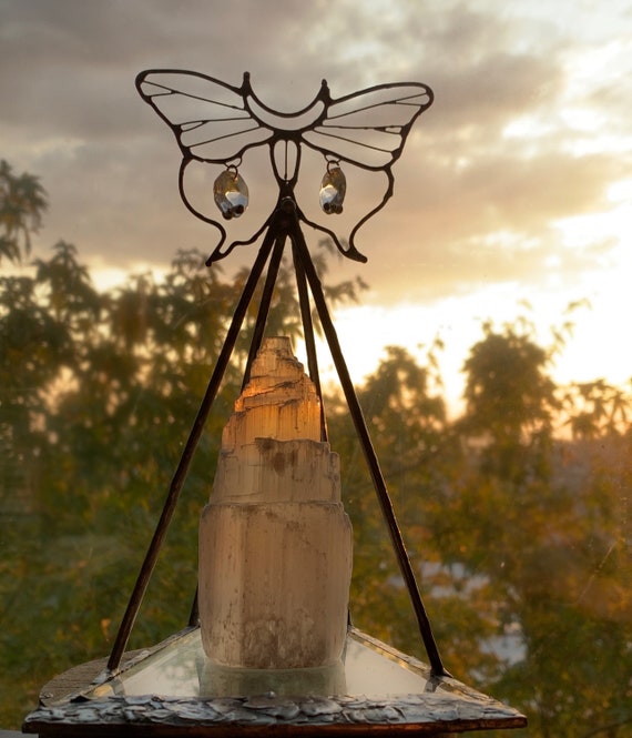 Butterfly crystal holder,  Crystal Holder and Sun Catcher, tabletop crystal holder, sun catcher, unique home decor