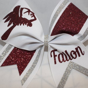 Cheer Bow Custom Mascot For Your School Team! Mascot and names by BlingItOnCheerBowz White Maroon Silver