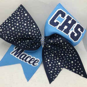 Cheer Bow - Custom Personalized for your School - white pink red navy black rhinestone ribbon - any color ribbon/glitter Blingitoncheerbowz