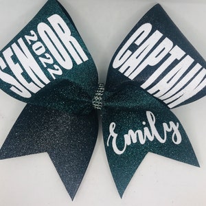 Senior 2026 Captain Cheer Bow Glitter with name- Fully Customizable - Custom name/year and made in any color combo by Blingitoncheerbowz