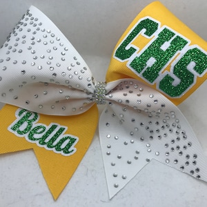 Rhinestone Cheer Bow - Custom YOUR Team white pink red navy rhinestone ribbon - any colors ribbon/glitter kelly green yellow