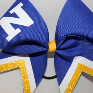 Letter Cheer Bow Custom Royal Blue Grosgrain / Yellow Gold Glitter (Athletic yellow) / White glitter any colors and Initial Cheer Bows