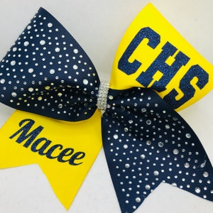Cheer Bow - Custom Personalized for your School - white pink red navy black rhinestone ribbon - any color ribbon/glitter faster turnaround