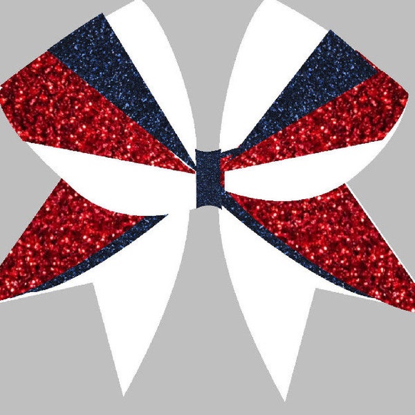 Custom Cheer Bow -  White  ribbon/  Red glitter/ Navy glitter - crystal rhinestone center ANY colors available gold blue purple green black