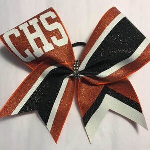 Cheer Bow Full Glitter Texas Orange- Copper - Burnt Orange - Rust - Black and White Glitter School Cheer Bow