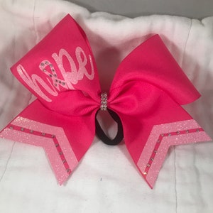 Pink Hope Cheer Bow - Custom Cheer Bows  with/without Rhinestones - Shocking pink/ Light pink bow for October by Blingitoncheerbowz