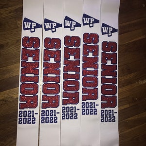 Senior Sash - Senior night cheerleading Senior sashes made with grosgrain ribbon and any glitter color- priced per sash