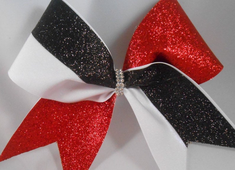 Cheer Bow Red Black White Glitter Custom Team Cheer bows by | Etsy