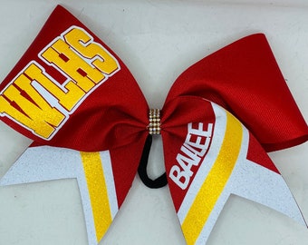 Cheer Bow Red Athletic Yellow White Custom personalized with YOUR School and Names Team Bows  any colors/lettering