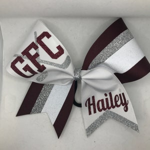 Hockey Cheer Bow School Custom - your colors - YOUR School letters or Mascot made with any color ribbon and glitters white red black