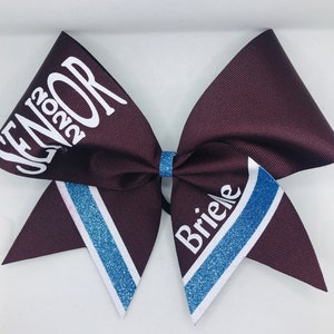 Senior 2025 Cheer Bow- personalized w name - choice of ribbon - glitter colors - school  maroon old blue columbia by blingitoncheerbowz