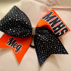 Cheer Bow - Custom YOUR Team Bows - white pink red navy rhinestone ribbon - any colors ribbon/glitter orange black white